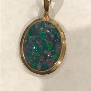 Mosaic opal pendant in 14k gold